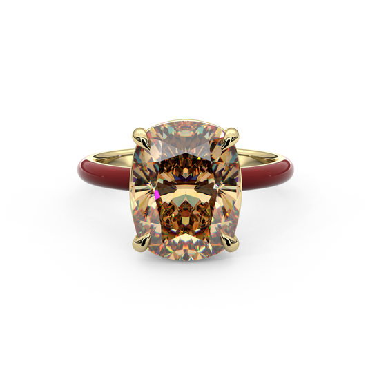 Champagne Cushion Moissanite Enamel Ring