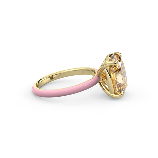 Yellow Elongated Cushion Moissanite Enamel Ring