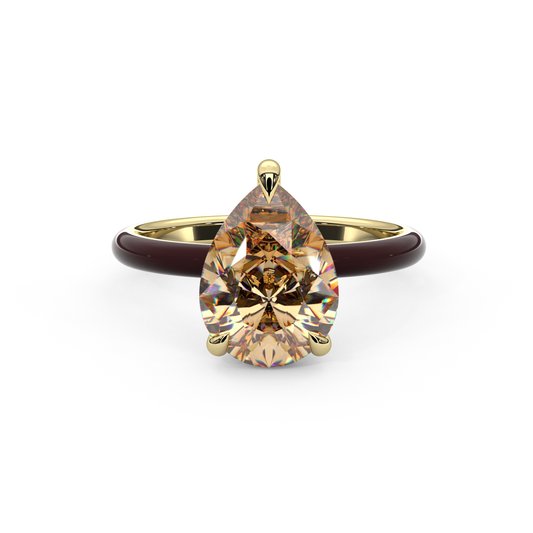 Champagne Pear Moissanite Enamel Ring